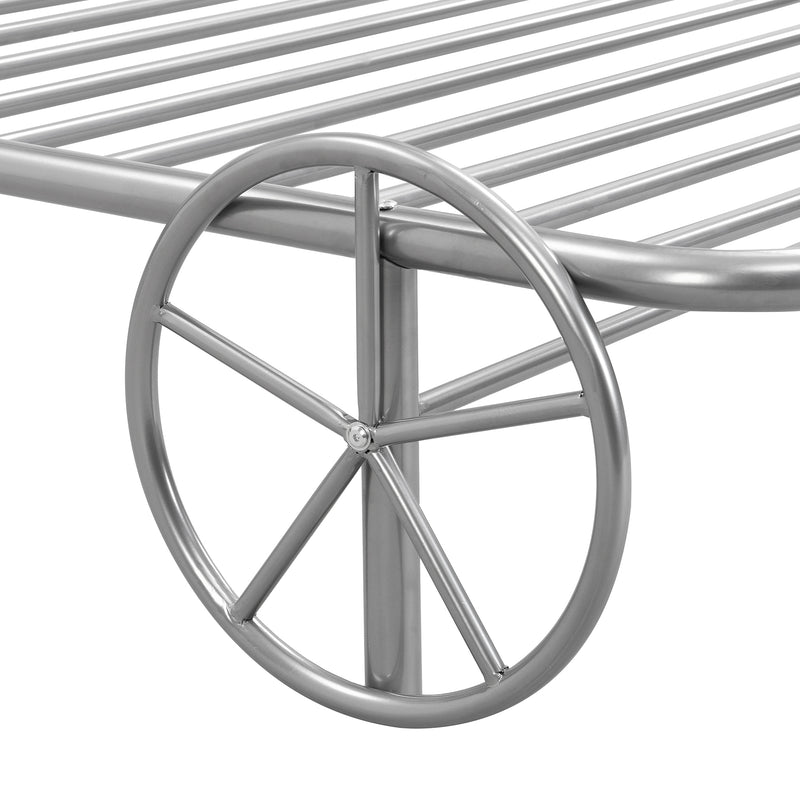 Twin Size Metal Car Bed with Four Wheels, Guardrails and  X-Shaped Frame Shelf, Silver(Old SKU: MF297599AAN)