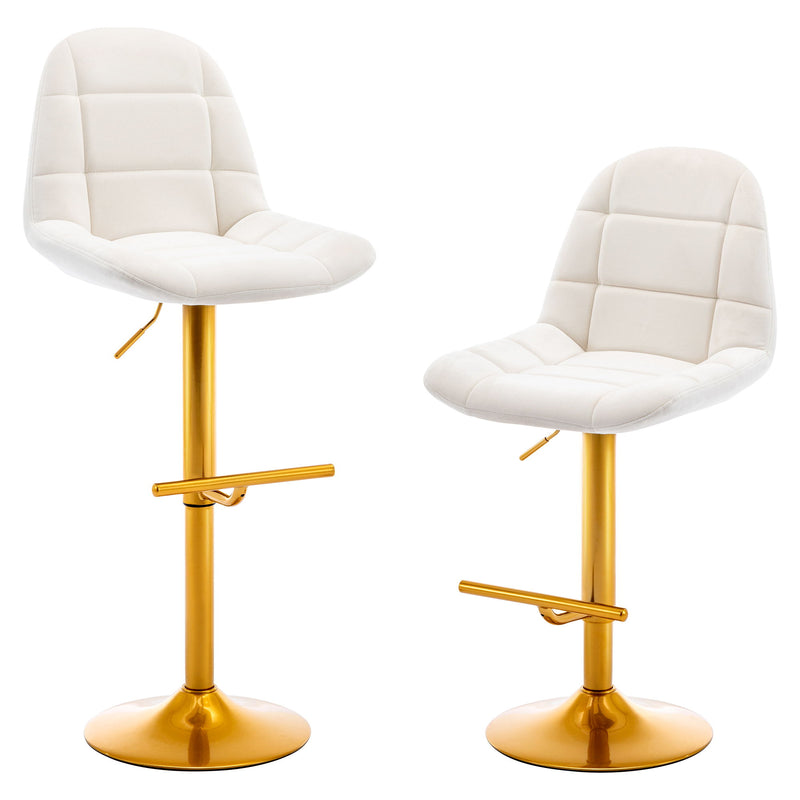 Velvet Swive Bar Stools Adjustable Counter Height Bar Chairs With Back Gold Base Modern Stool Chair For Kitchen Island Dining Room (Set of 2) - White