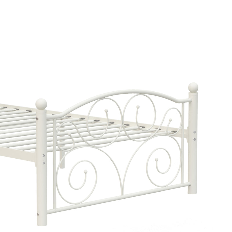 Twin Unique Flower Sturdy System Metal Bed Frame With Headboard And Footboard - White