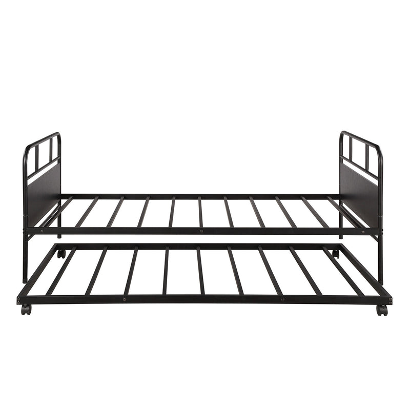 [Not allowed to sell to Walmart]Metal Daybed Platform Bed Frame with Trundle Built-in Casters, Twin Size