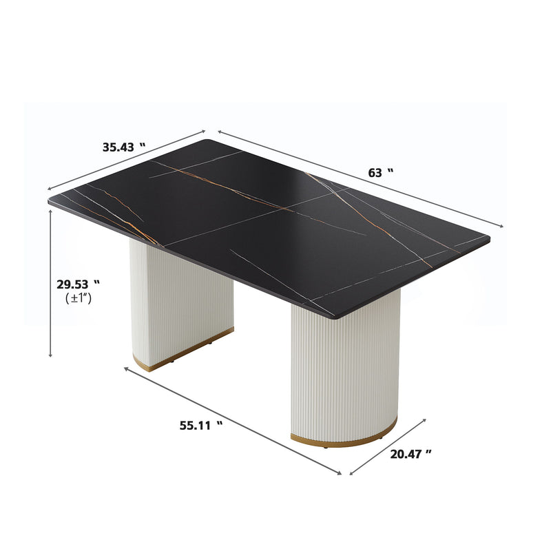 Modern Artificial Stone Panel PU Plywood Legs, Can Accommodate 8 People - Black / Beige