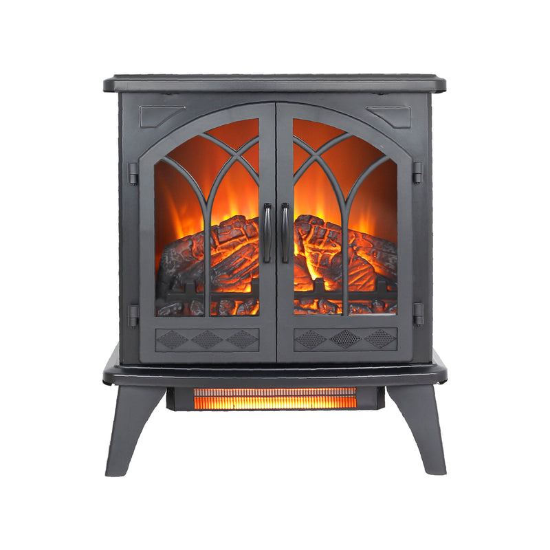 24" 3D Flame Electric Infrared Quartz Fireplace Stove With Remote Control - Antique Black