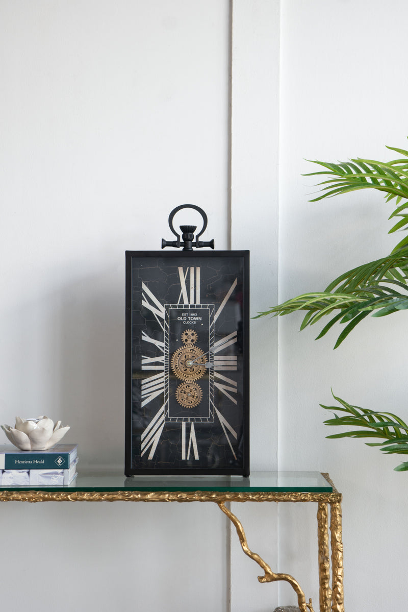 Decorative Roman Numeral Table Clock, Home Decor Gear Clock - Black / Gold