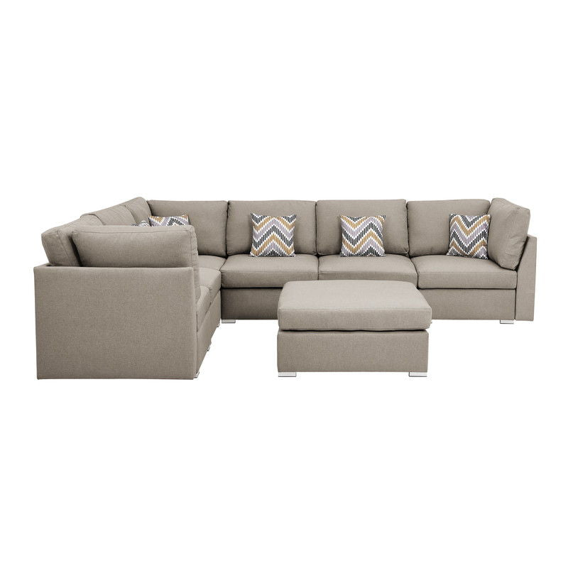 Amira - Fabric Reversible Modular Sectional Sofa With Ottoman And Pillows