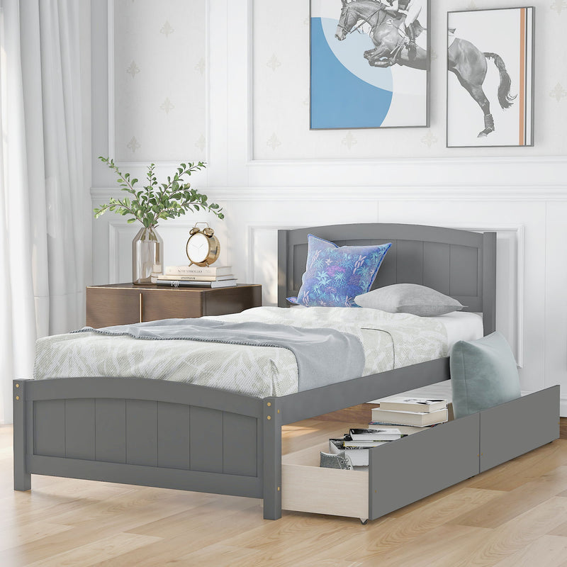 Twin Size Platform Bed & Two Drawers - Gray