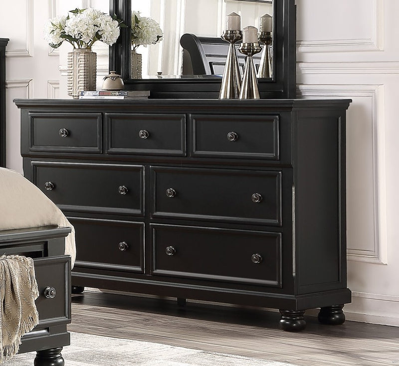 Transitional Black Dresser of 7 Drawers Jewelry Tray Traditional Design Bedroom Wooden Furniture