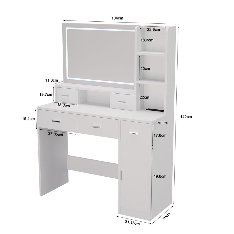 40.95" Newly Designed Smart Mirror Dressing Table With Drawers And Storage Cabinet, Dressing Table With Dressing Pad For Bedroom, Dressing Room