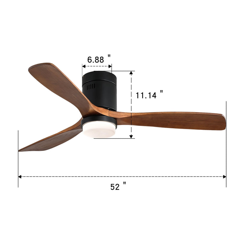 Wooden Ceiling Fan, With 18W LED Light 3 Solid Wood Blades, Remote Control Reversible Dc Motor With Etl Ceiling Fan For Home - Dark Brown / Black