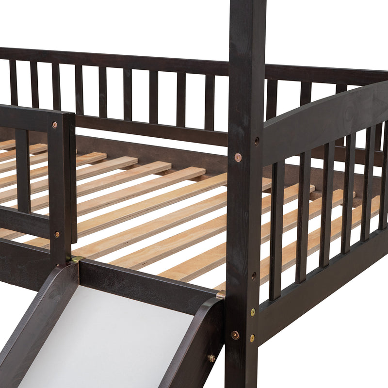 Twin Loft Bed with Slide, House Bed with Slide,Espresso(OLD SKU :LT000212AAP)