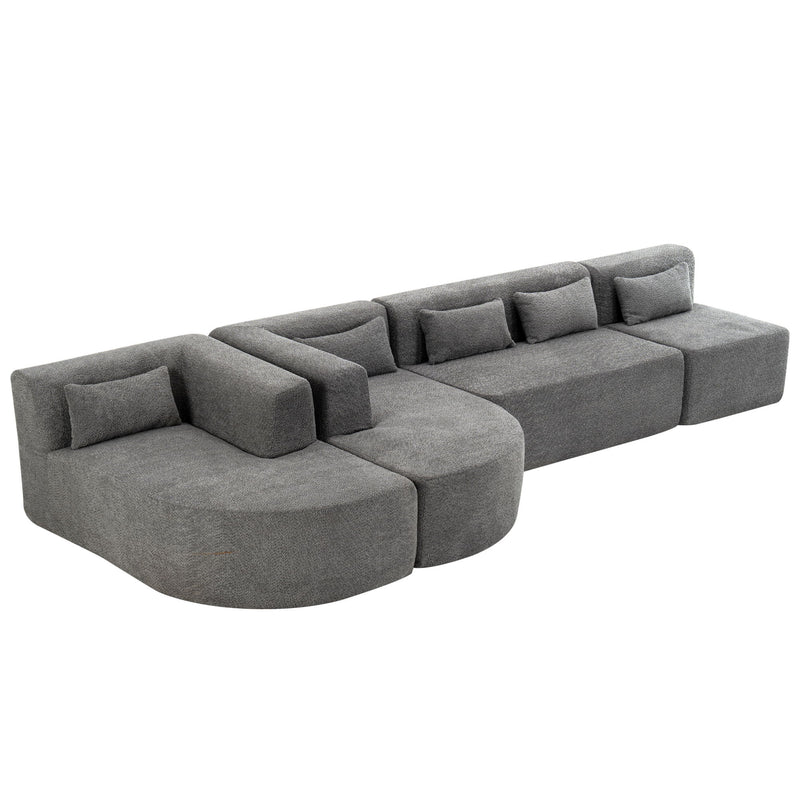 Upholstered Sofa Free Combined Sofa Couch With Two Chaise Lounge And Five Back Pillows For Living Room - Light Gray