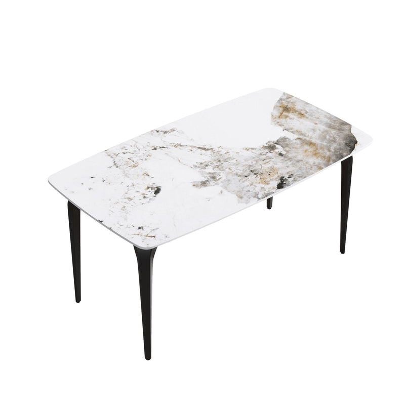 Modern Artificial Stone Pandora Curved Leg Dining Table 6 People - Antique White