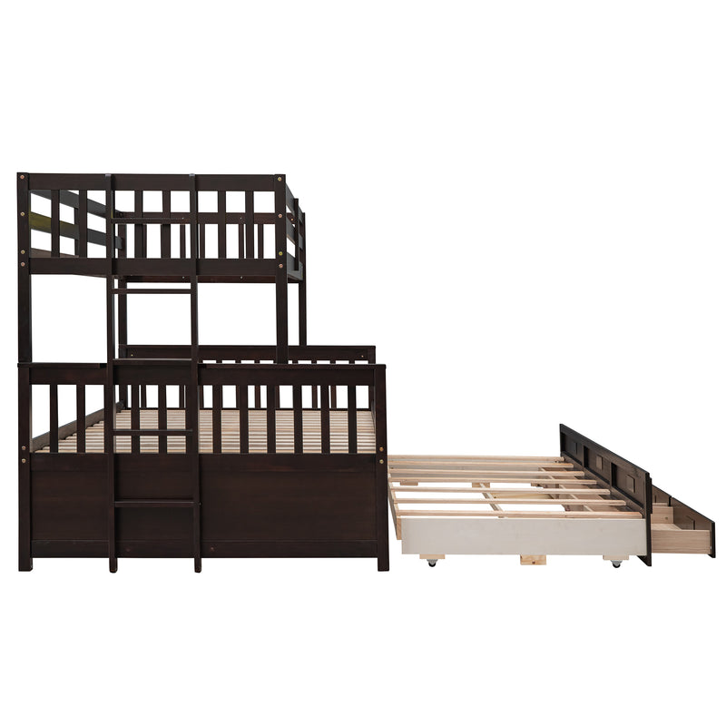 Twin-Over-Full Bunk Bed with Twin size Trundle , Separable Bunk Bed with Drawers for Bedroom - Espresso