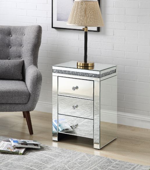 Noralie - Accent Table - Mirroed & Faux Diamonds