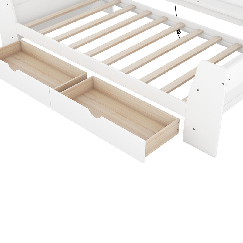 Twin Size Daybed with Shelves, Drawers and Built-In Charging Station, White