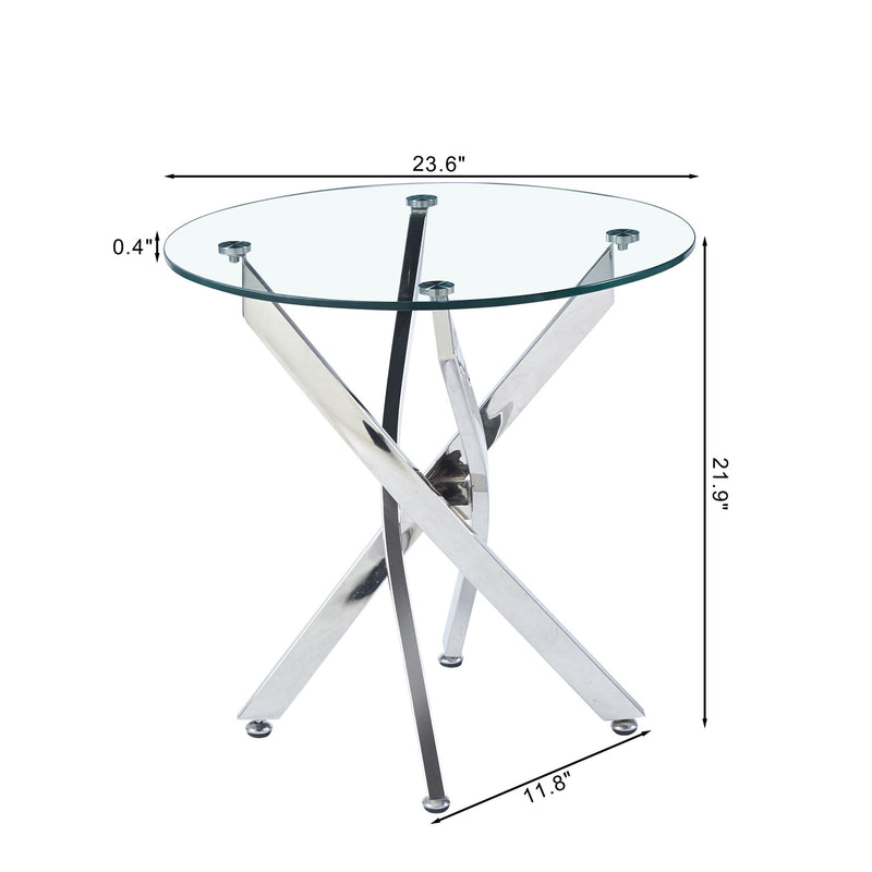 Modern Round Tempered Glass End Table With Chrome Legs - Silver