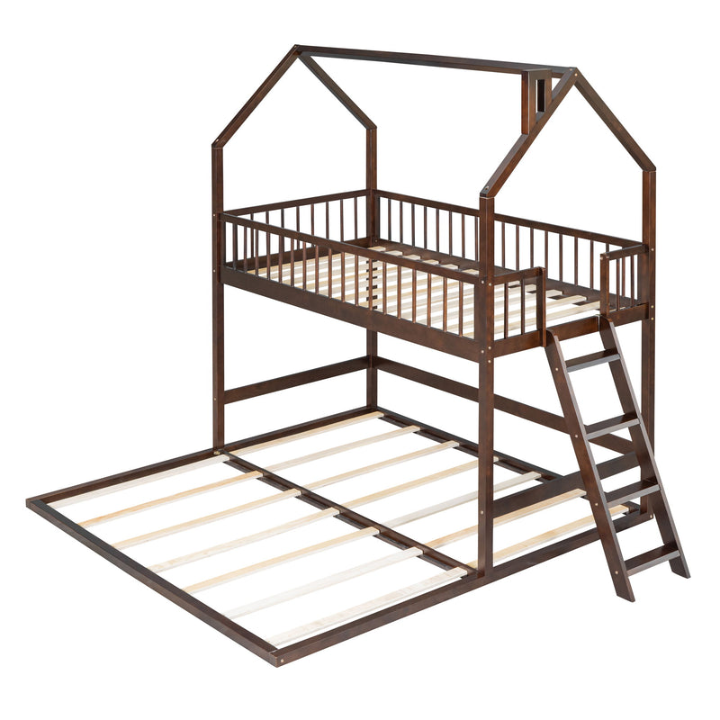 Kids Furniture - House Bunk Bed With Extending Trundle And Ladder