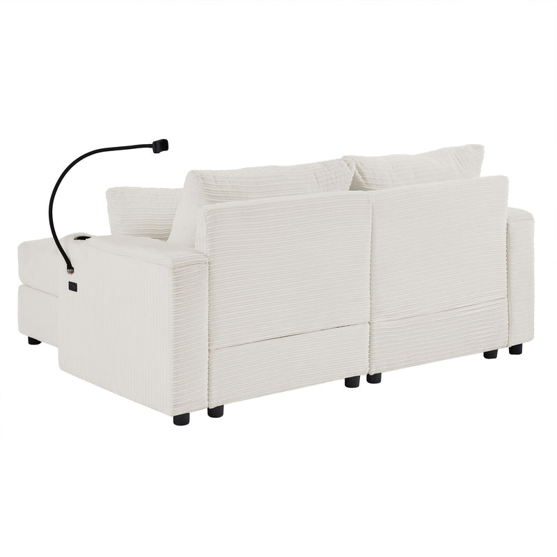 Modern Style Loveseat Sofa Sectional Sofa Couch With Storage Space, A Movable Ottoman, Two USB Ports, Two Cup Holders, A Phone Holder For Living Room