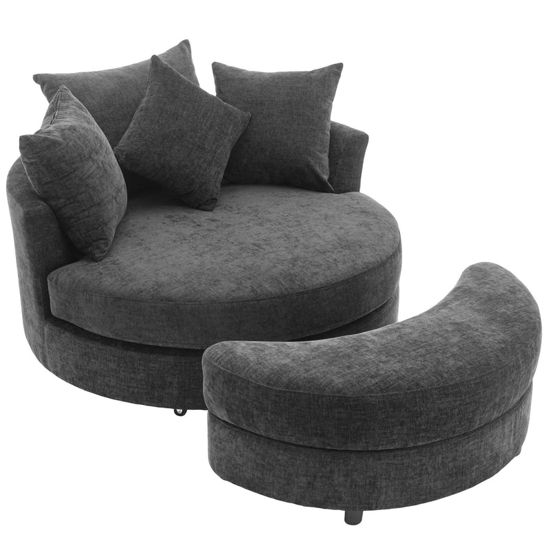 360° Swivel Accent Barrel Chair With Storage Ottoman & 4 Pillows, Modern Chenille Leisure Chair Round Accent For Living Room