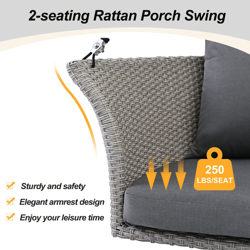 2 Person Hanging Seat, Rattan Woven Swing Chair, Porch Swing With Ropes