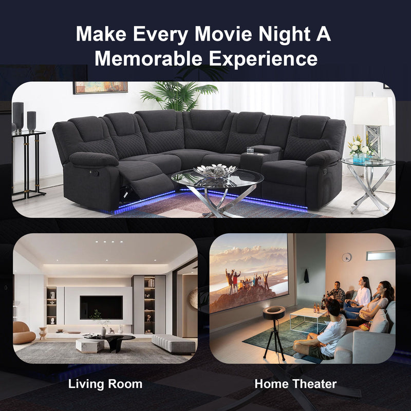 Home Theater Seating Modern Manual Recliner Sofa Chairs With Storage Box And Two Cup Holders For Living Room - Black Gray