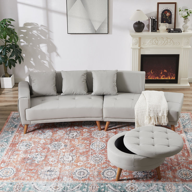 Contemporary Sofa Stylish Sofa Couch With A Round Storage Ottoman And Three Removable Pillows For Living Room