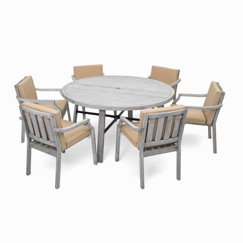 Outdoor Dinning Set 6 Person Dinning Set With An Umbrella Hole And Removable Cushions For Patio, Backyard, Garden - Antique Gray