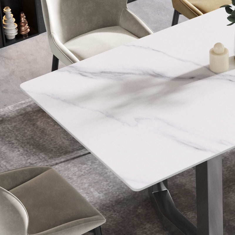 70.87" Modern Artificial Stone White Straight Edge Black Metal Leg Dining Table - White / Black