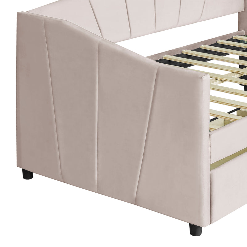 Upholstered daybed Twin Size with Two Drawers and Wood Slat  ,Beige