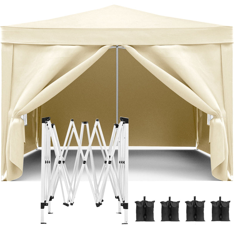 10'X10' Folding Canopy With 4 Removable Sidewalls Outdoor Event Shelter UPF 50+ Gazebo Portable Tents For Parties Beach Camping Wedding Ez Pop Up Canopy 4 Pieces Weight Bag + Carry Bag