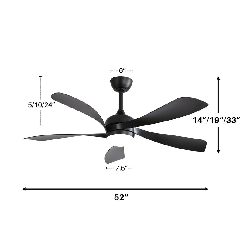 Modern Ceiling Fan With 3 Color Dimmable Light 5 ABS Blades Smart Remote Control Reversible Dc Motor