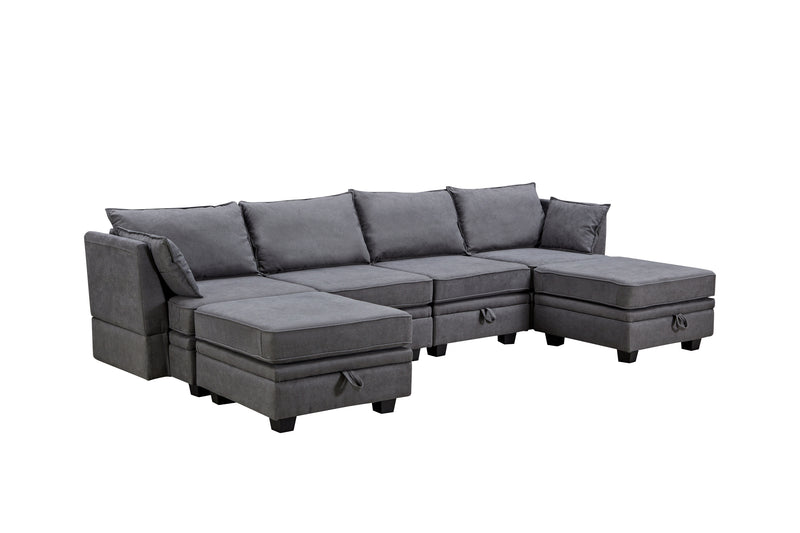 U_Style Modern Large U-Shape Modular Sectional Sofa,  Convertible Sofa Bed with Reversible Chaise for Living Room, Storage Seat