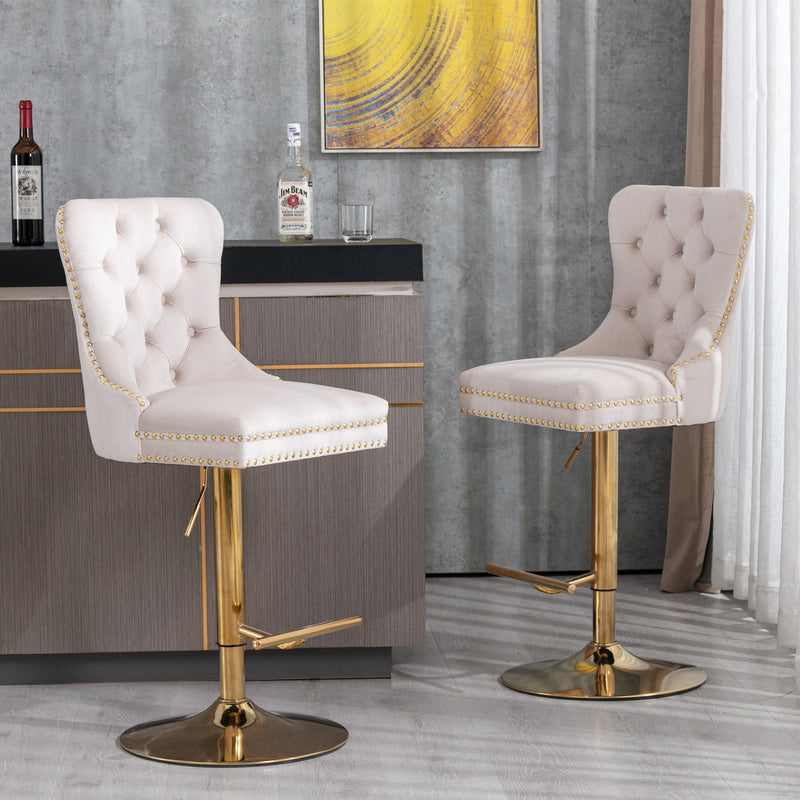 Thick Golden Swivel Velvet Barstools Adjusatble Seat Height From 25-33", Modern Upholstered Bar Stools With Backs Comfortable Tufted For Home Pub And Kitchen Island (Set of 2)