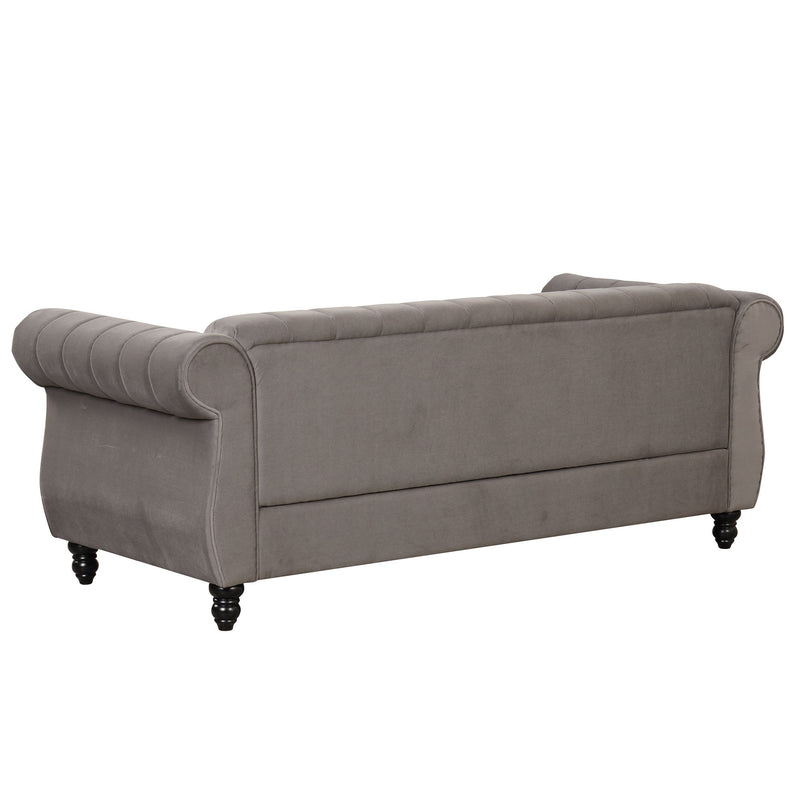 Modern Sofa Dutch Fluff Upholstered Sofa With Solid Legs, Buttoned Tufted Backrest