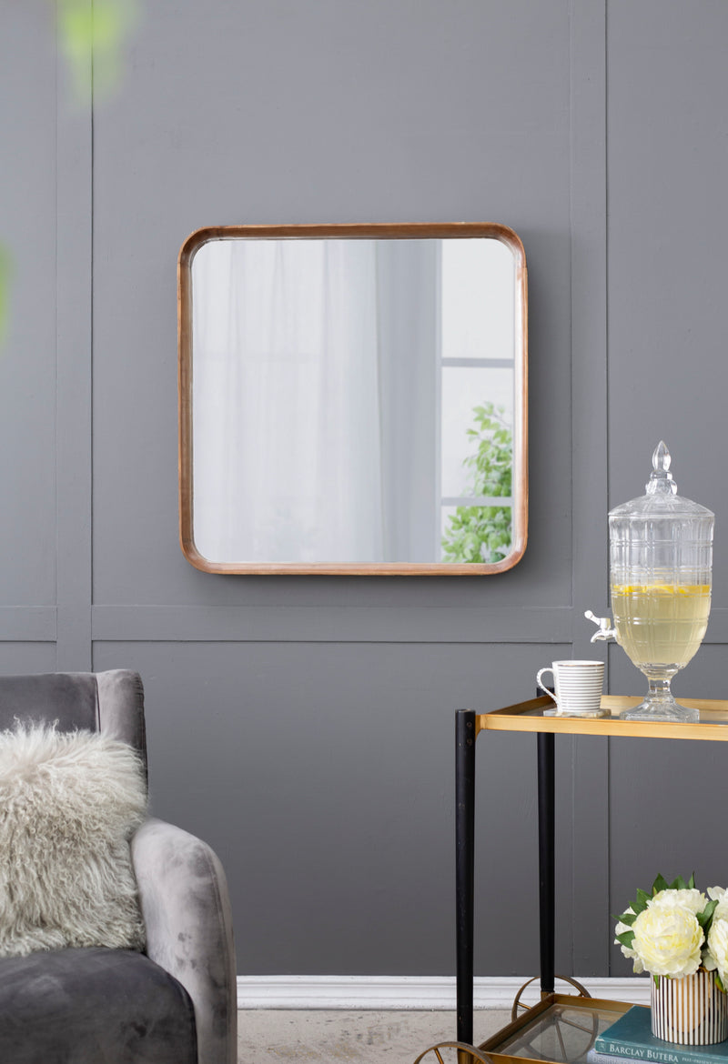 Square Mirror With Wood Frame, Wall Mirror For Living Room Bathroom Entryway - Brown