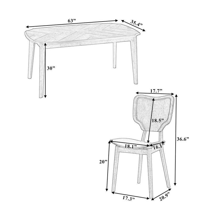 Topmax - 7 Piece Vintage Dining Table Set With 6 Dining Chairs, Kitchen Table Set For 6 With Curved Back And Seat