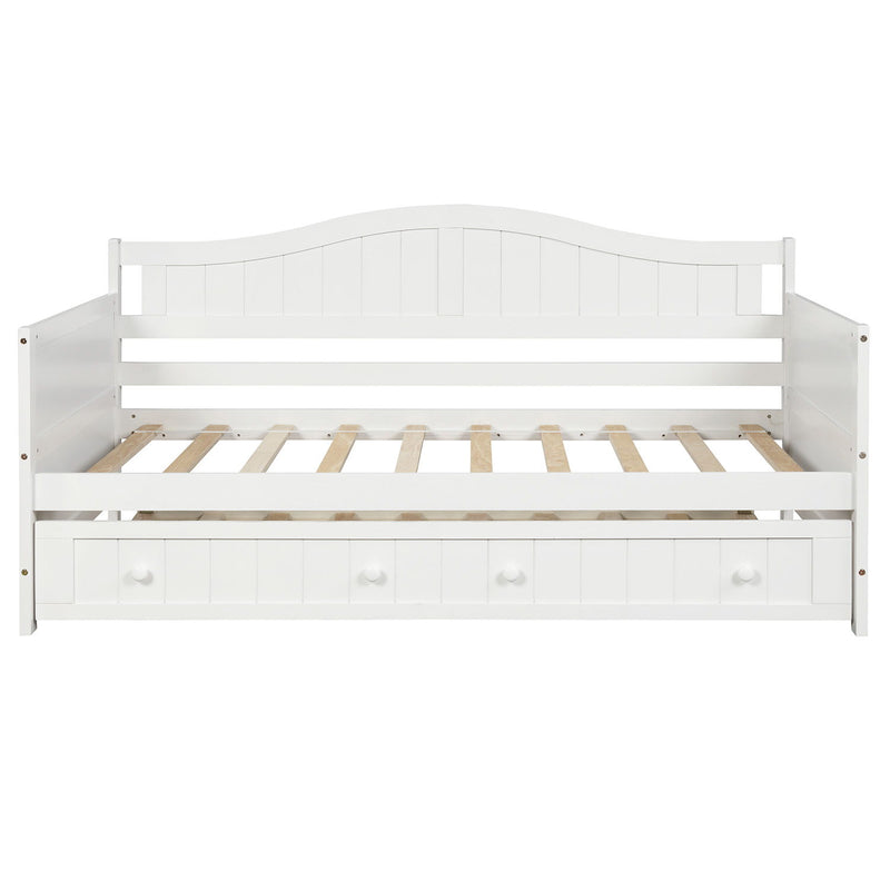 Twin Wooden Daybed With Trundle Bed, Sofa Bed For Bedroom Living Room - White