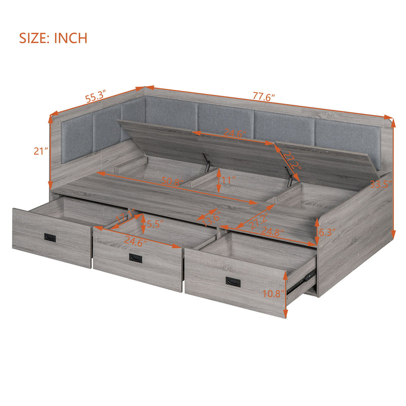 Full Size Daybed With Three Drawers And Three Storage Compartments - Gray