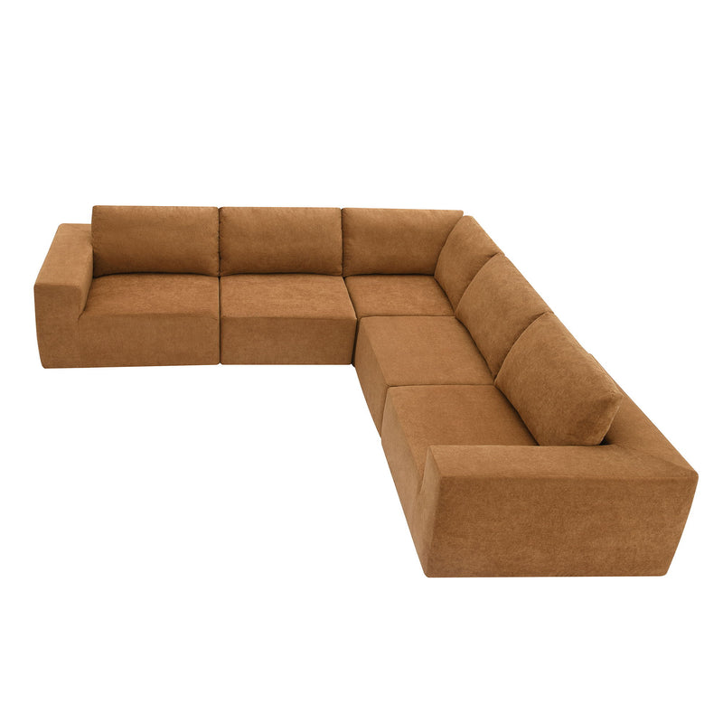 Modular L Shaped Sectional Sofa, Luxury Floor Couch Set, Upholstered Indoor Furniture, Foam - Filled Sleeper Sofa Bed For Living Room, Bedroom, 5 Pieces Free Combination - Brown