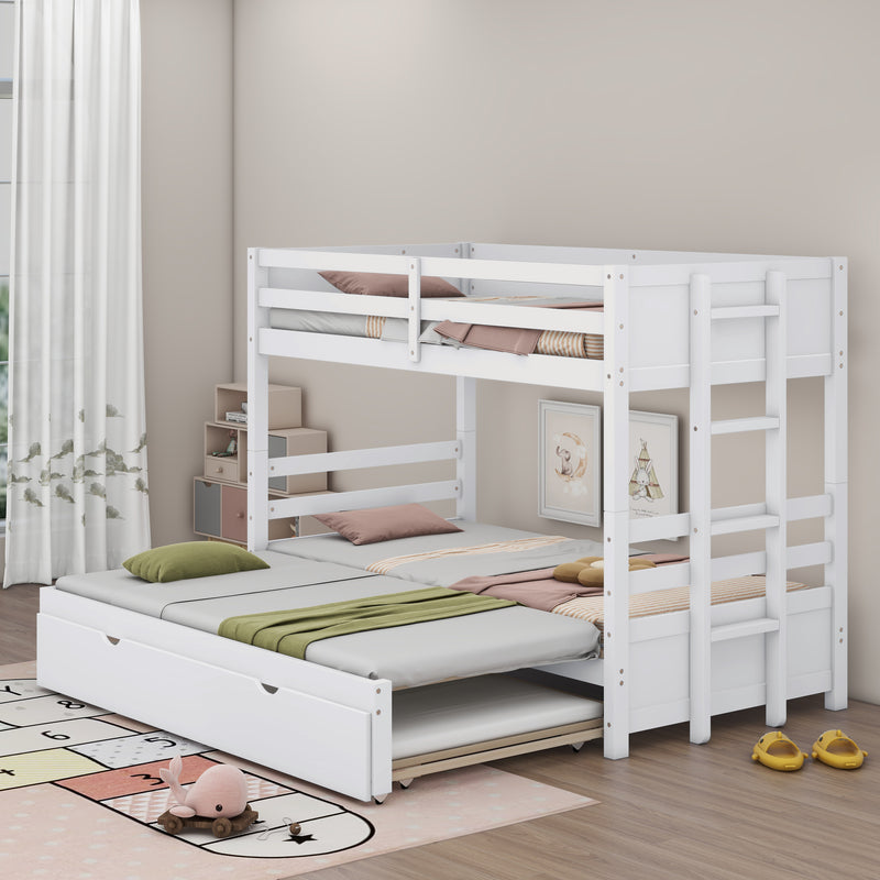 Twin over Pull-out Bunk Bed with Trundle, White