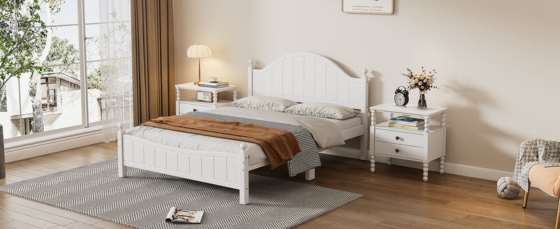 Traditional Concise Style White Solid Wood Platform Bed, No Need Box Spring, Full(Old SKU:WF295732AAA)