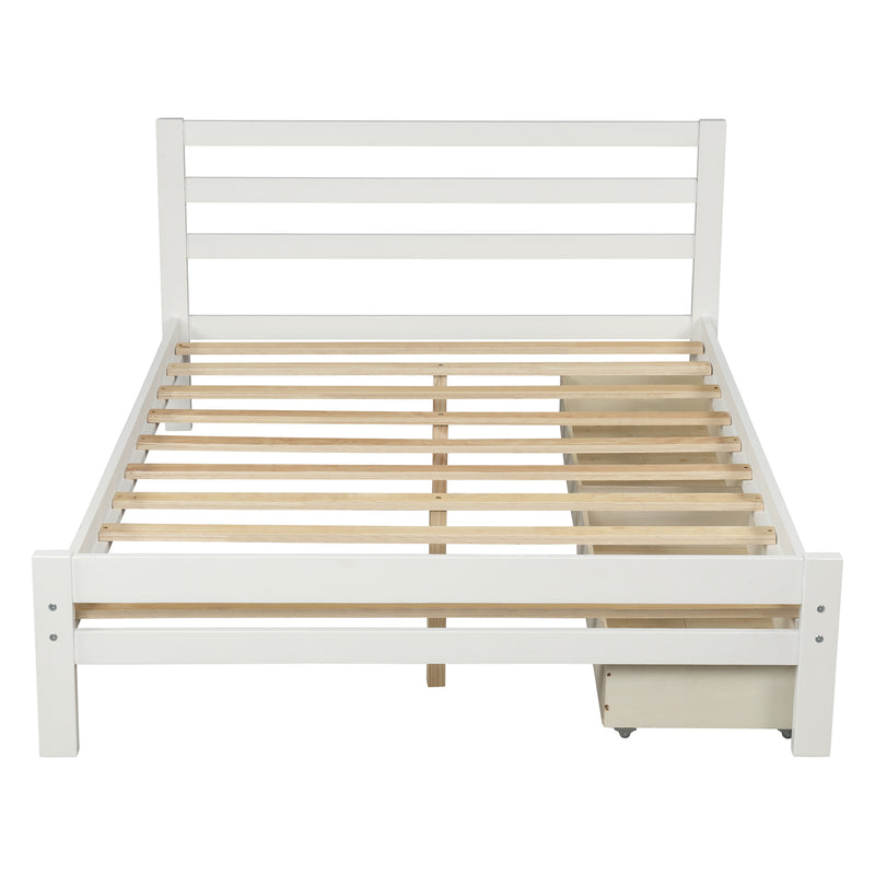 Wood platform bed with two drawers, full (white)