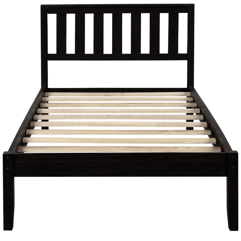 Twin Platform Bed With Headboard / Wood Slat Support - Espresso