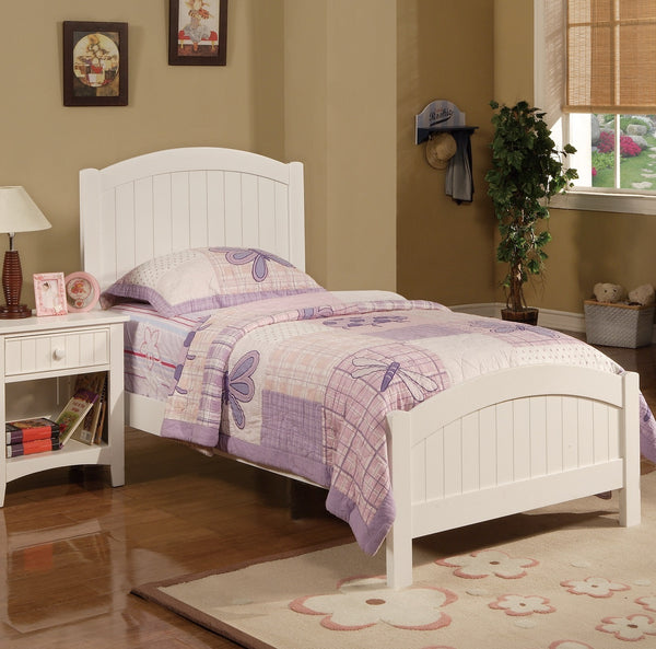 White Color Twin Size Bed Youth Bedroom Furniture Vertical Lines Carved Headboard Plywood