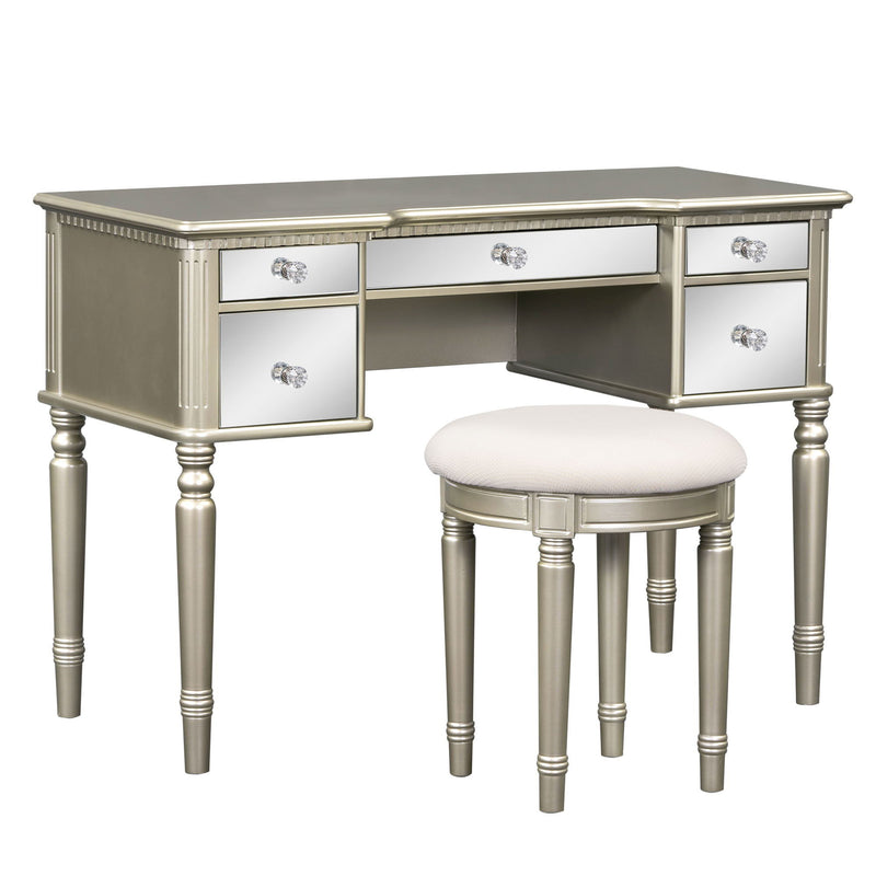 Dressing Table Set With Mirrored Drawers And Stool, Tri-Fold Mirror, Makeup Vanity Set For Bedroom