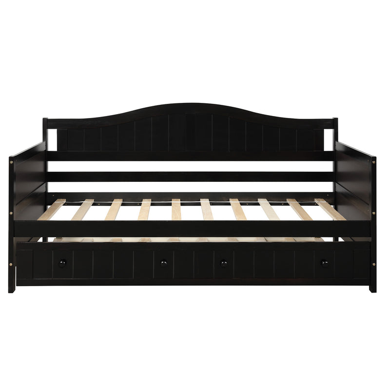 Twin Wooden Daybed with Trundle Bed, Sofa Bed for Bedroom Living Room, Espresso