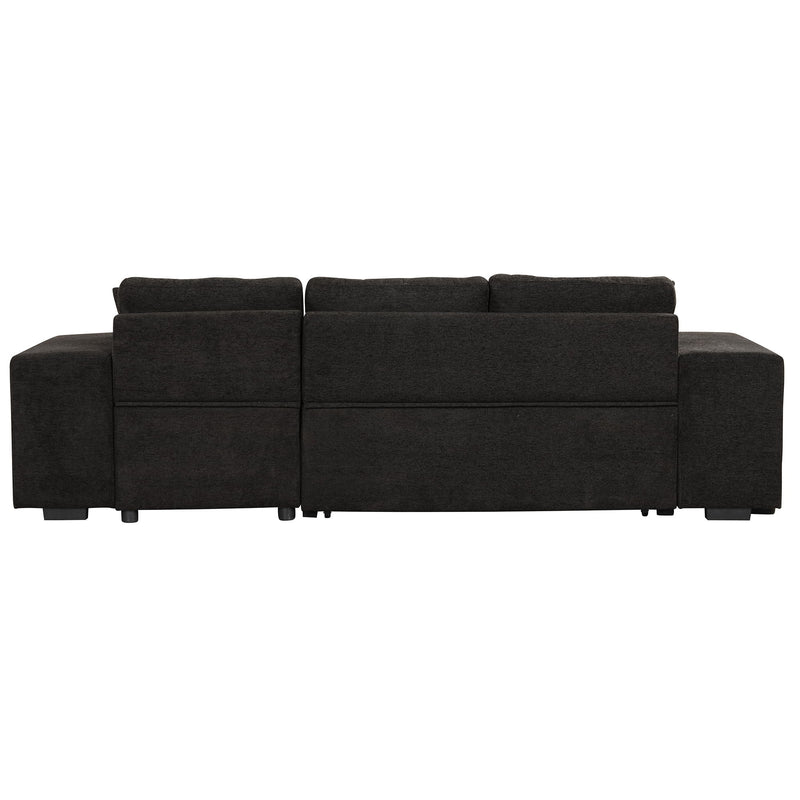 Modern L-Shape 3 Seat Reversible Sectional Couch, Pull Out Sleeper Sofa With Storage Chaise And 2 Stools For Living Room Furniture Set