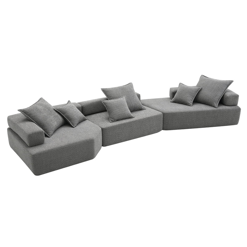 156" Oversized Modular Sectional Sofa, Luxury Boucle Floor Couch Set, Convertible Sleeper Couch, Spacious Foam-Filled Sofa Bed For Living Room, 3 Piece Free Combination - Gray