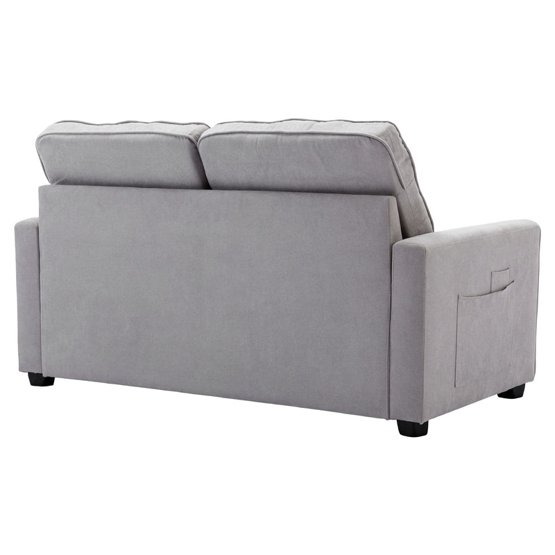 Loveseat Sofa With Pull-Out Bed Modern Upholstered Couch With Side Pocket For Living Room Office