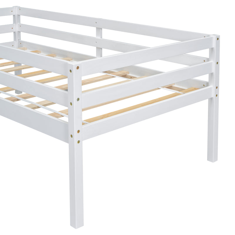 Twin Low Loft Bed with Slide,  Ladder, Safety Guardrails, No Box Spring Needed,White