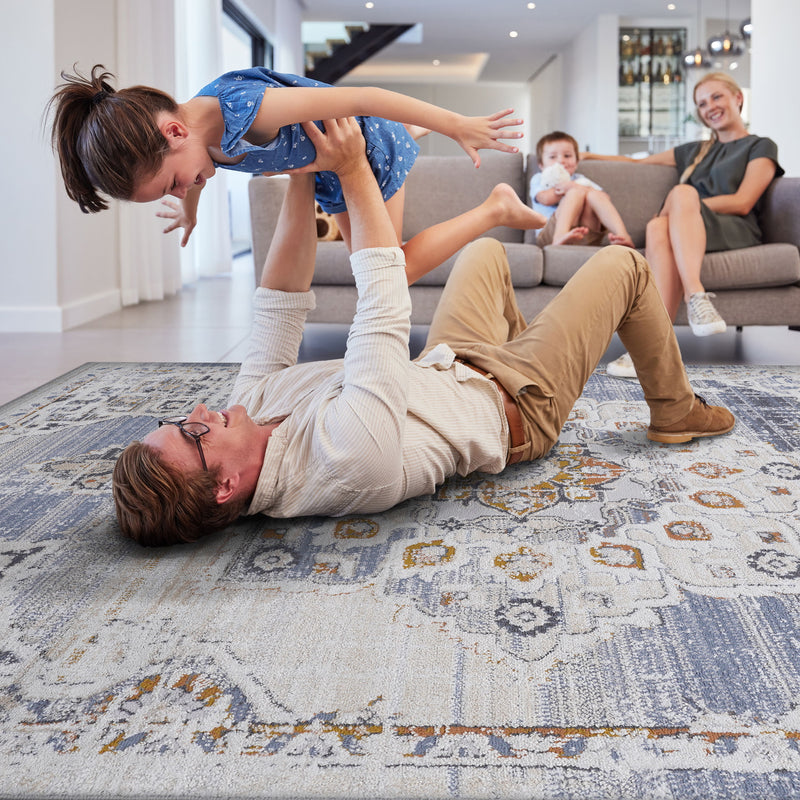 8' x 10' Medallion Non-Shedding Living Room Bedroom Dining Home Office Stylish And Stain Resistant Area Rug - Cream / Gold